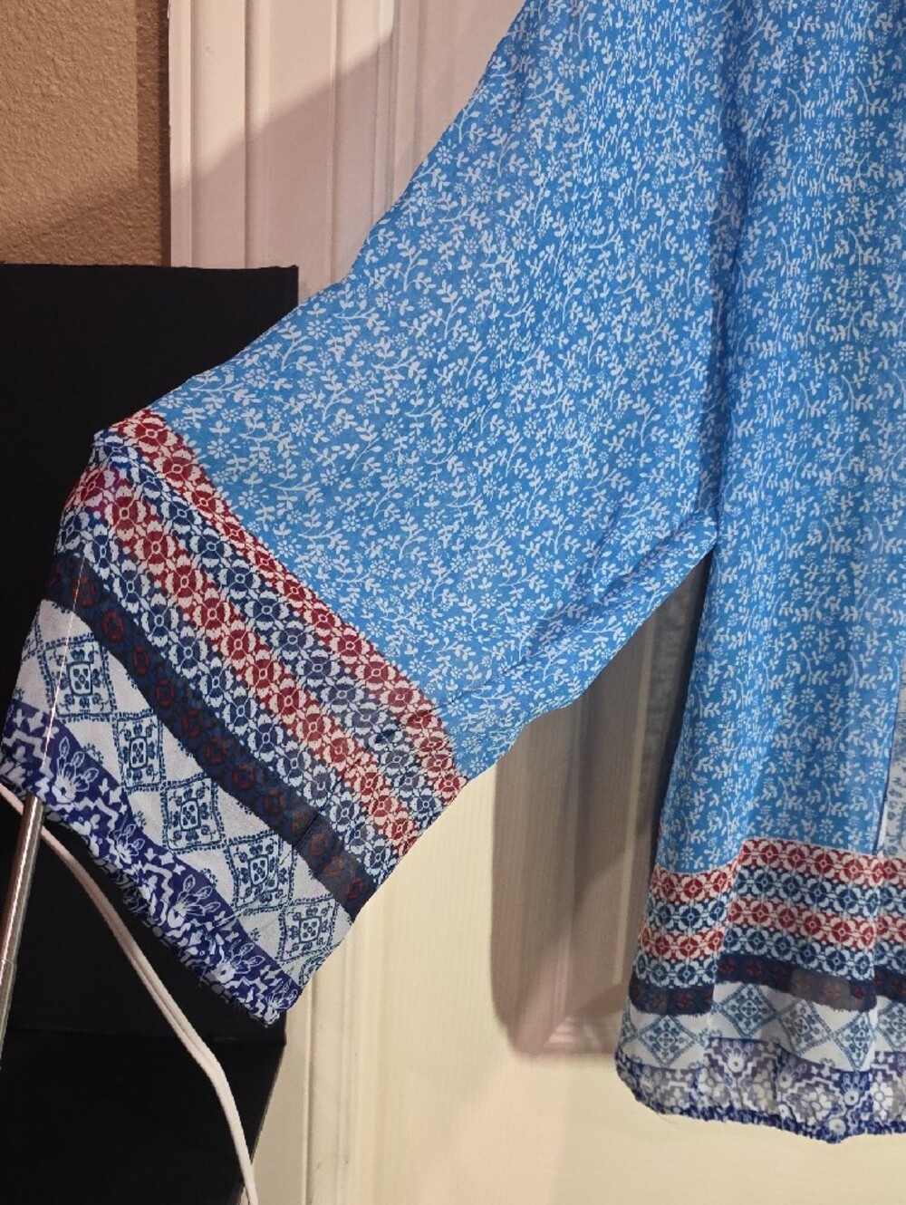 Blue Paisley-Panel Boho Tunic Top - Picture 4 of 8